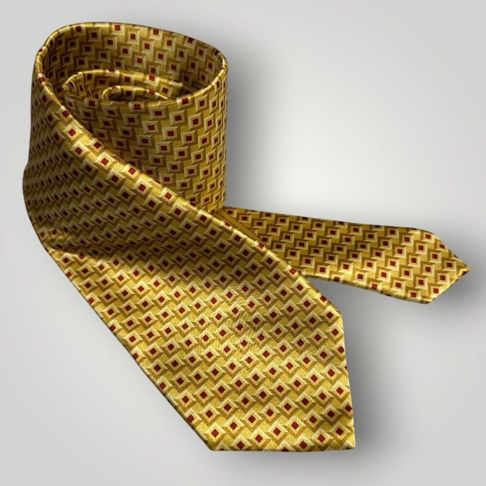 ERMENEGILDO ZEGNA Silk Tie Geometric  100% Silk Necktie Yellow Made in Italy